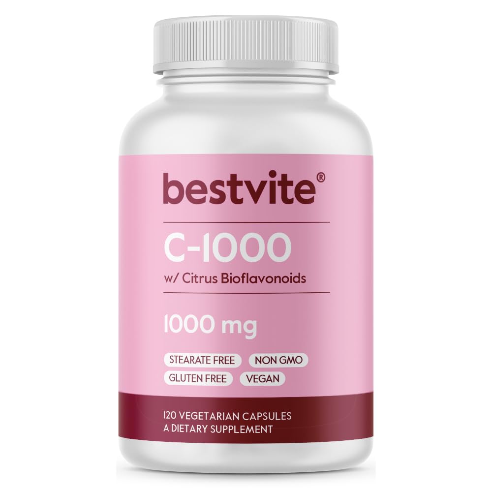 BESTVITE Vitamine C 1000mg (120 Capsules végétariennes) avec les agrumes Bioflavinoides - Pas de stéarate - Vegan - Non OGM - Sans gluten