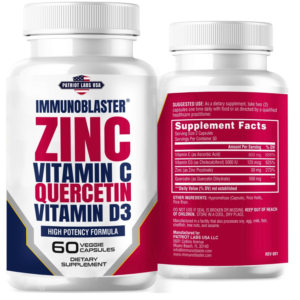 Zinc Quercetin 500mg avec vitamine D et C antioxydant immunosupport Quercetin haute puissance supplément de zinc pour les hommes et les femmes - sans gluten, soja et laitiers - 60 Nombre (paquet de 1)