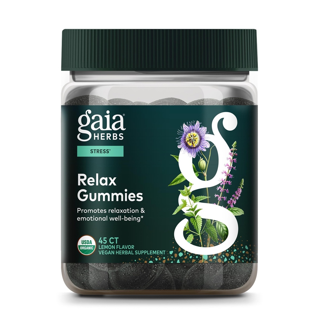 Gaia Herbs Relax Gummis - Unterstützt ruhige Gefühle - mit Bio Apfelsaft & Zitronensaft Konzentrat - 45 Gummis (15 Servierungen)