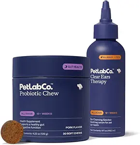 PetLab Co. - Cane Ear Yeast Bundle: Soft Chew Dog Probiotics for Gut Health, Yeast Production, Itchy Ears, Itchy Skin, Seasonal Allergies & Clear Ears Therapy Ear Cleaner for Dogs