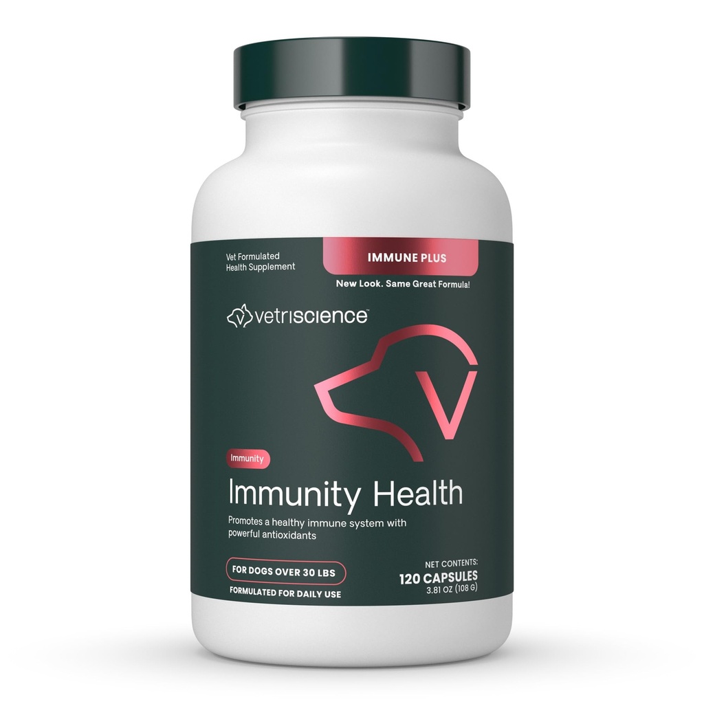 VetriScience Immunity Health Easy-Open Capsules, Immune Plus Ergänzung für mittlere und große gezüchtete Hunde, Cell Advance Immune und Allergie Unterstützung mit Antioxidantien, Allergische Formel, 120 Zähler