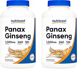 Nutricost Panax Ginseng 1000mg, 240 Capsule (2 Bottiglie) - Non OGM, Gluten Free, 120 Serve