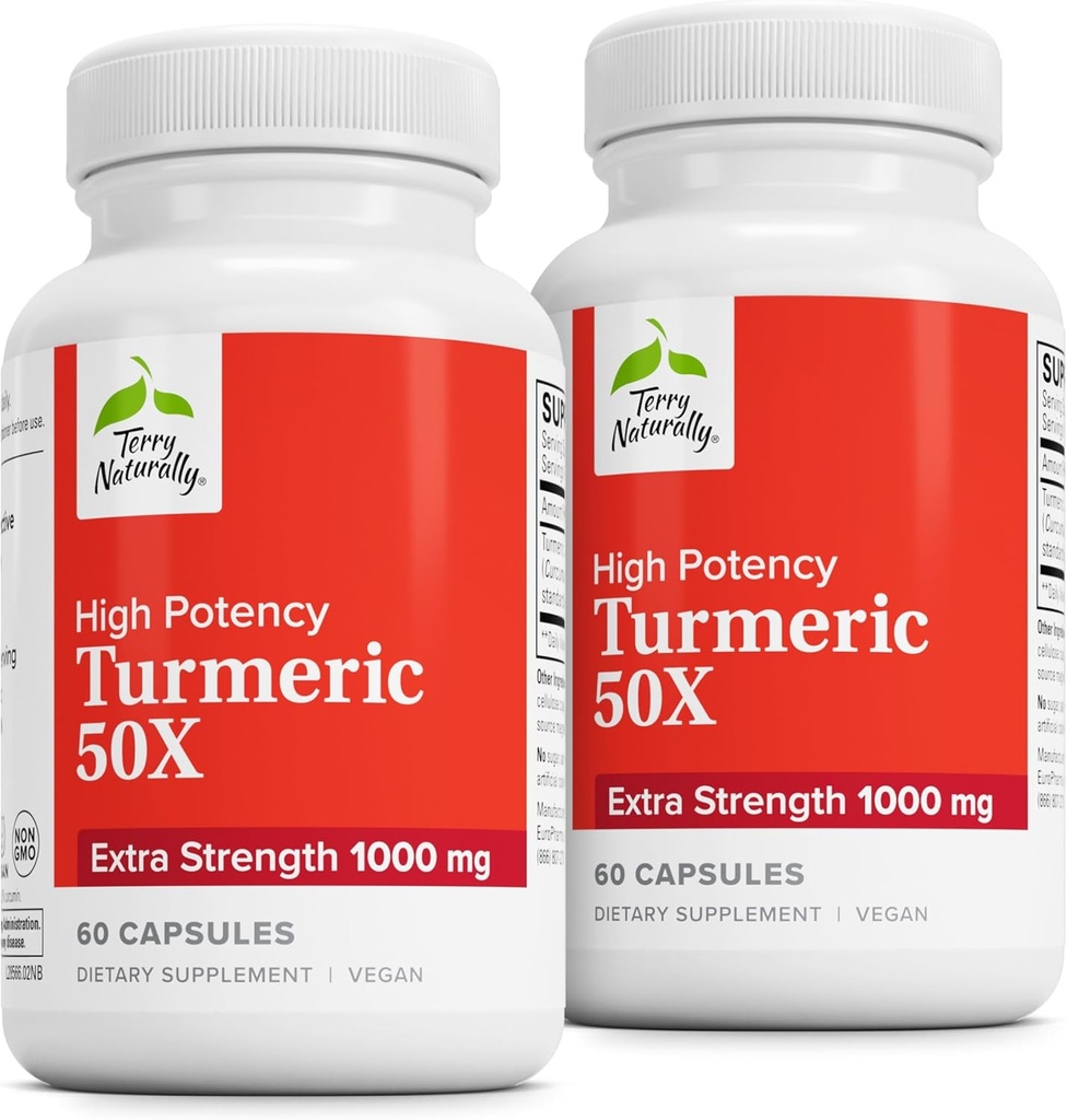 Terry Natürlich Turmeric 50X - Nahrungsergänzungsmittel für Gehirn & Herz-Gesundheitsunterstützung - extra Stärke Kurkuma zur Unterstützung Immungesundheit - Non-GMO Supplement - 60 Kapseln, 2 Packung