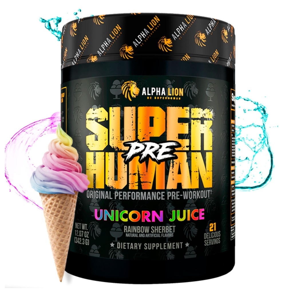 ALPHA LION Superhuman Pre Workout Powder, Beta Alanine, L-Taurine & Tri-Source Koffein für nachhaltige Energie & Fokus, Nitric Oxide & Citrulline für Pumpe (21 Servings, Unicorn Juice)