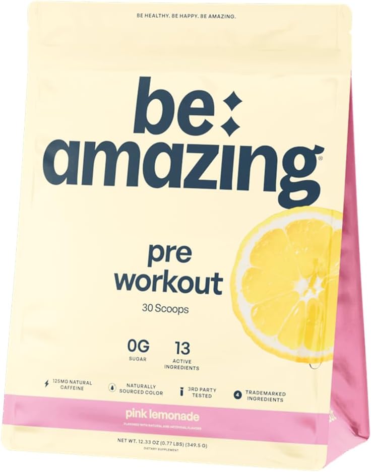 PEUT AMÉLIORER la poudre de pré-entraînement, supplément végétalien avec 125mg de caféine naturelle, Ashwagandha et adaptogènes, mélange de boisson sans sucre pour les hommes et les femmes, sans gluten, non OGM, citronnade rose, 30 portions