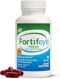 Fortifeye Focus Augenpflege Supplement 90 Softgel Kapseln - Dreifach Carotenoid Einschließlich Astaxanthin, Lutein und Zeaxanthin Ergänzungen, Augen Vitamine, unterstützt Augen Fett und blauen Lichtschutz