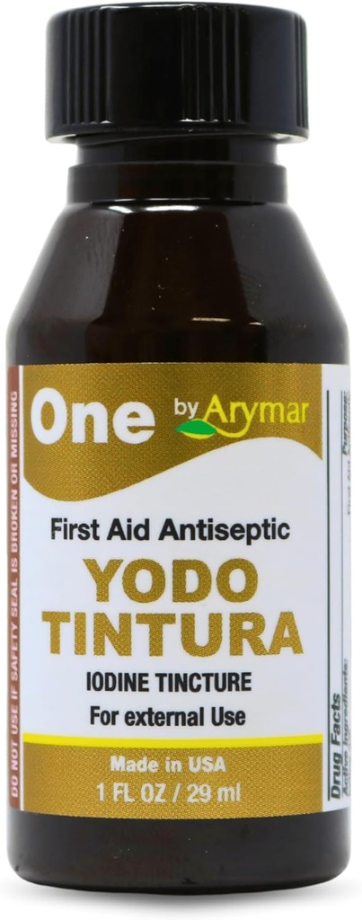 Arymar Iodine Tincture, YODO Tintura 2% Topical Solution for Minor Cuts, Scrapes, Burns, 1 Fl Oz