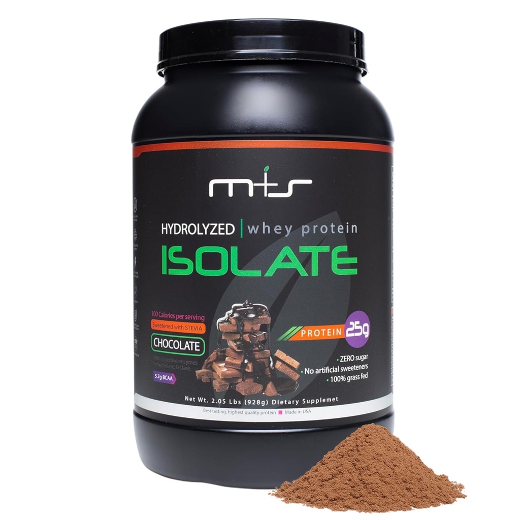 M+S 100% hydrolysiertes Whey Protein Isolate Powder, Low Carb - 25 g Protein, 0g Zucker, Stevia Sweetened (Chocolate, 2.05 Lb).