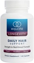 Equilife Daily Hair Support, Supplément Cheveux avec Biotin, Ashwagandha, Zinc, Sélénium, et Saw Palmetto, Vitamines et Minéraux pour le Nourrissement des Cheveux et du Scalp, Sans gluten, 60 Capsules