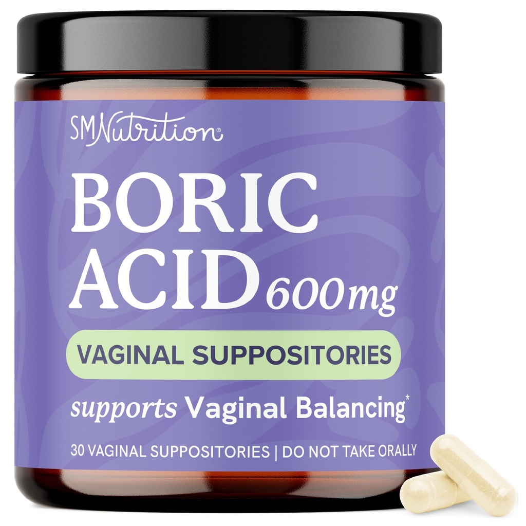 Assortimenti di acido borico per le donne 600mg | pH Balance, Vaginal Odor & Itching | Igiene femminile & Intimate Health Support | Acido Borico per le donne Vaginal Suppositories | Unscented, Vegan | 30 Ct