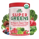 Farms de campagne Bio Super Greens Saveur de baies, 50 Super aliments biologiques, emballés avec fibre, USDA Mélange de boisson biologique, Fruits, Légumes, Champignons et Probiotiques, Supports Énergie, 5g Fibre
