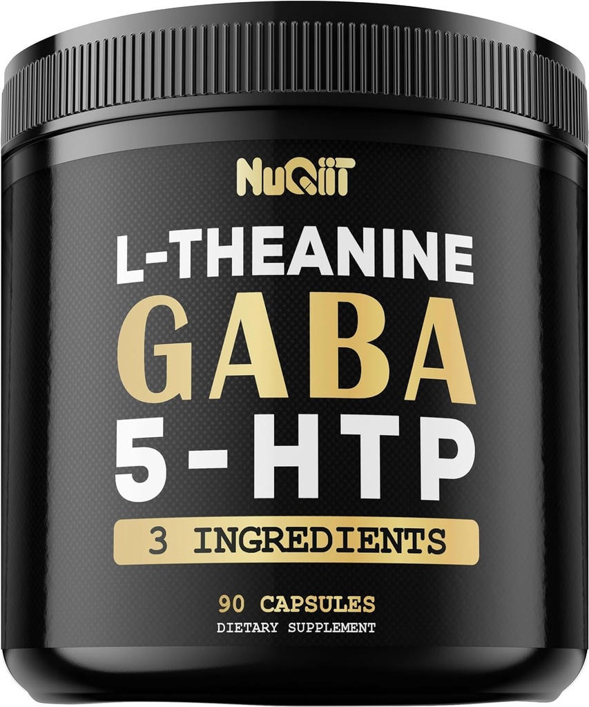 3in1 GABA ergänzt 750mg L-Theanin 200mg & 5-HTP (5-Hydroxytryptophan) - Äquivalent zu 1000mg - Unterstützung Gehirngesundheit, Konzentration, Komfortable Stimmung - 90 Kapseln