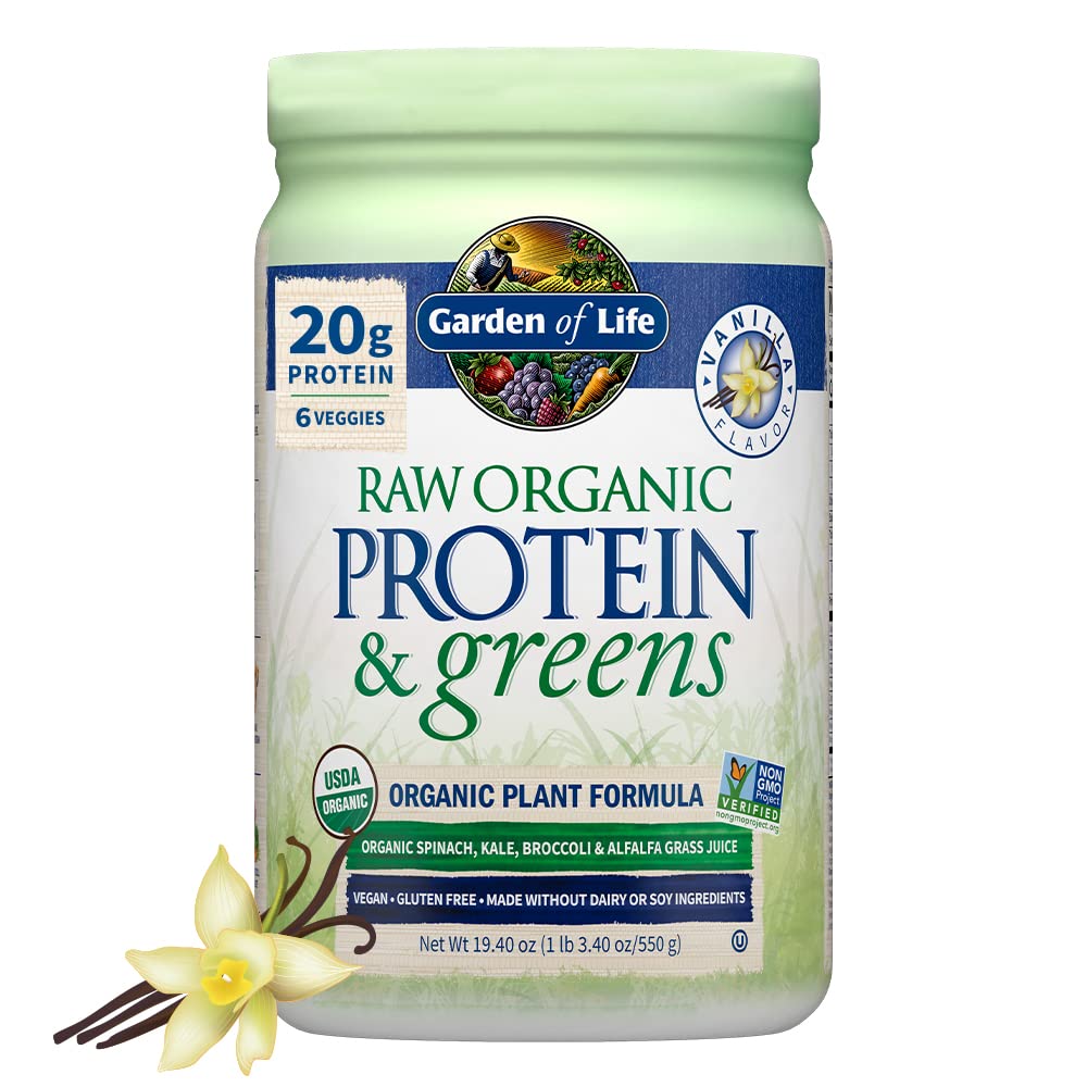 Garten des Lebens Raw Bio Protein & Greens Vanille - Vegan Protein Pulver für Frauen und Männer, Pflanzen- und Erbsenproteine, Grüne & Probiotika, Glutenfreies Low Carb Shake Made Ohne Dairy 20 Servierungen
