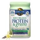 Jardin de la vie Protéines organiques brutes & Verts Vanille - Poudre de protéines végétales pour les femmes et les hommes, protéines végétales et de pois, verts et probiotiques, sans gluten Shake faible carbure fait sans lait 20 portions