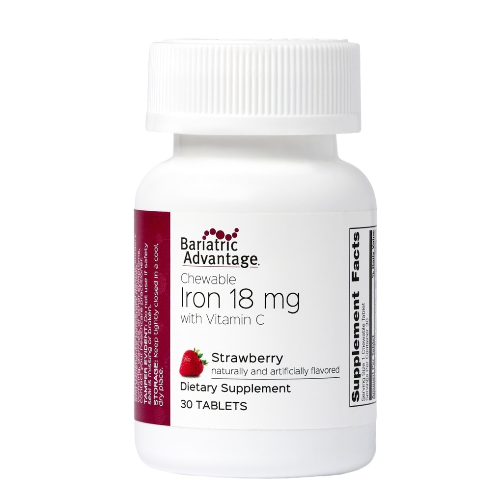 Avantage bariatrique Fer 18 mg avec vitamine C à croquer - Fraise - 30 comprimés