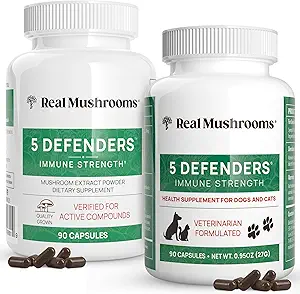 Real Mushrooms 5 Difensori per l'uomo (90ct) & Animali domestici (90ct) - Capsule Bundle - Chaga, Shiitake, Maitake, Turchia Tail & Reishi Mushroom - per la forza immunitaria &amp; benessere generale - Vegan, Non OGM
