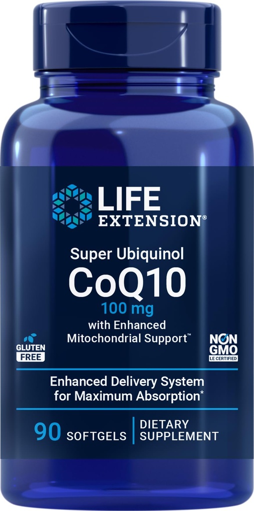 Life Extension COQ10 Super Ubiquinol 100mg mit Enhanced Mitochondrial Support, 90 Softgels