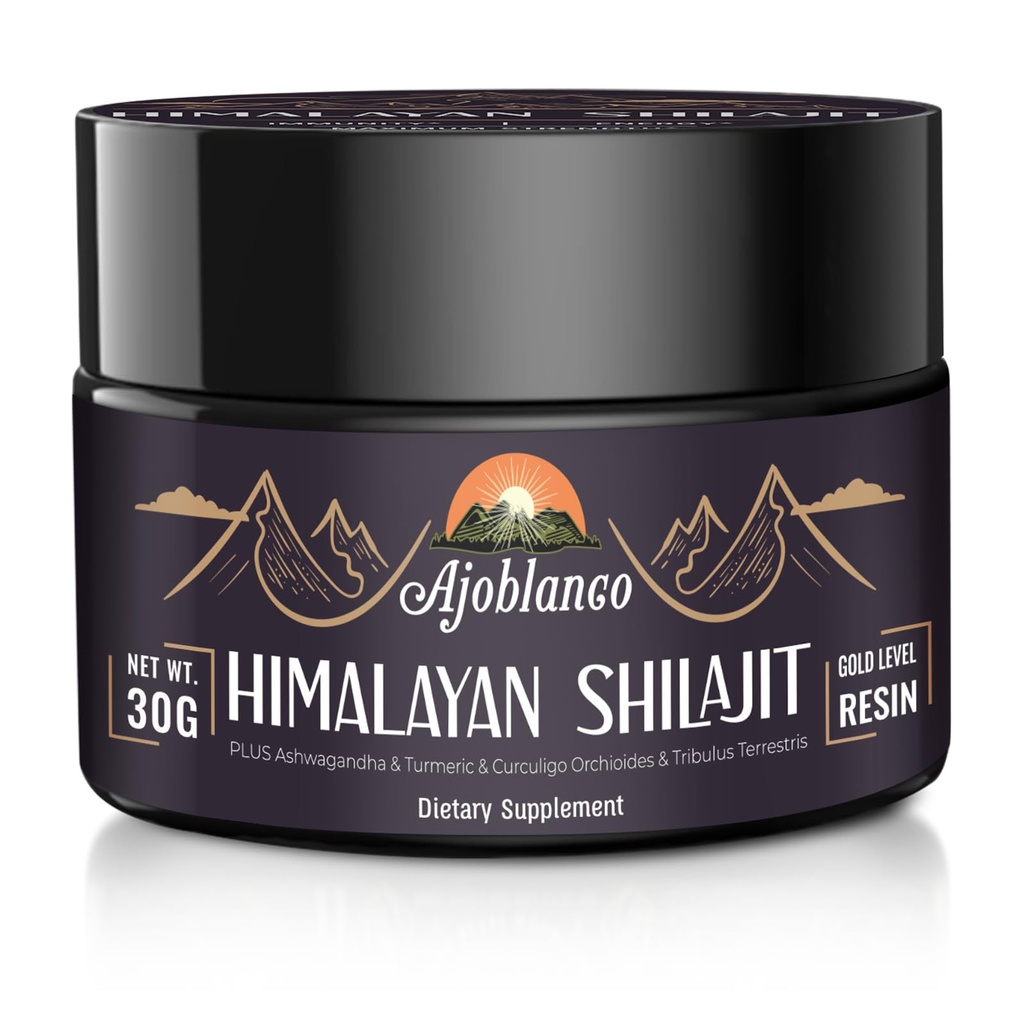Ajoblanco 600mg Natural Himalayan Organic Shilajit Resin - Himalayan Gold Shilajit Resin mit Organic Ayurvedic Blend in High Potency for Energy, Strength & Immunity, Pack of 1