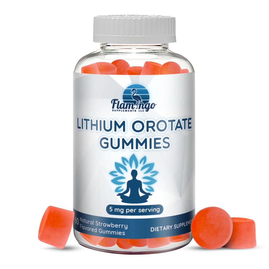 Lithium Orotate Gummies 5mg per Serving - Terze Parti Testate, Basato sulle piante. Alterative a gocce di litio o pillole. Traccia minerale per il supporto del mood - Integratori al litio aromatizzati alla fragola - 60 conte