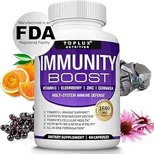Integratore di supporto immunitario â€“ 1650mg 10 in 1 Blend with Elderberry, Vitamina C, Zinco, Echinacea & Probiotics for Immune System Defense, Support Healthy Respiratory System, 60 Capsule