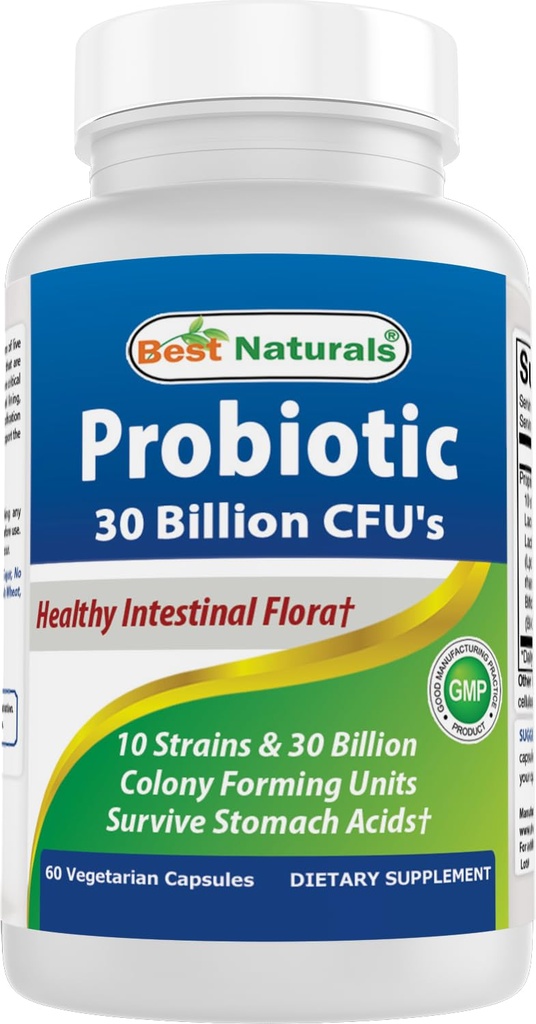 Meilleurs Probiotiques naturels 10 souches et 30 milliards CFU Flore intestinale, 60 Capsules de Veggie (60 Nombre (paquet de 1))