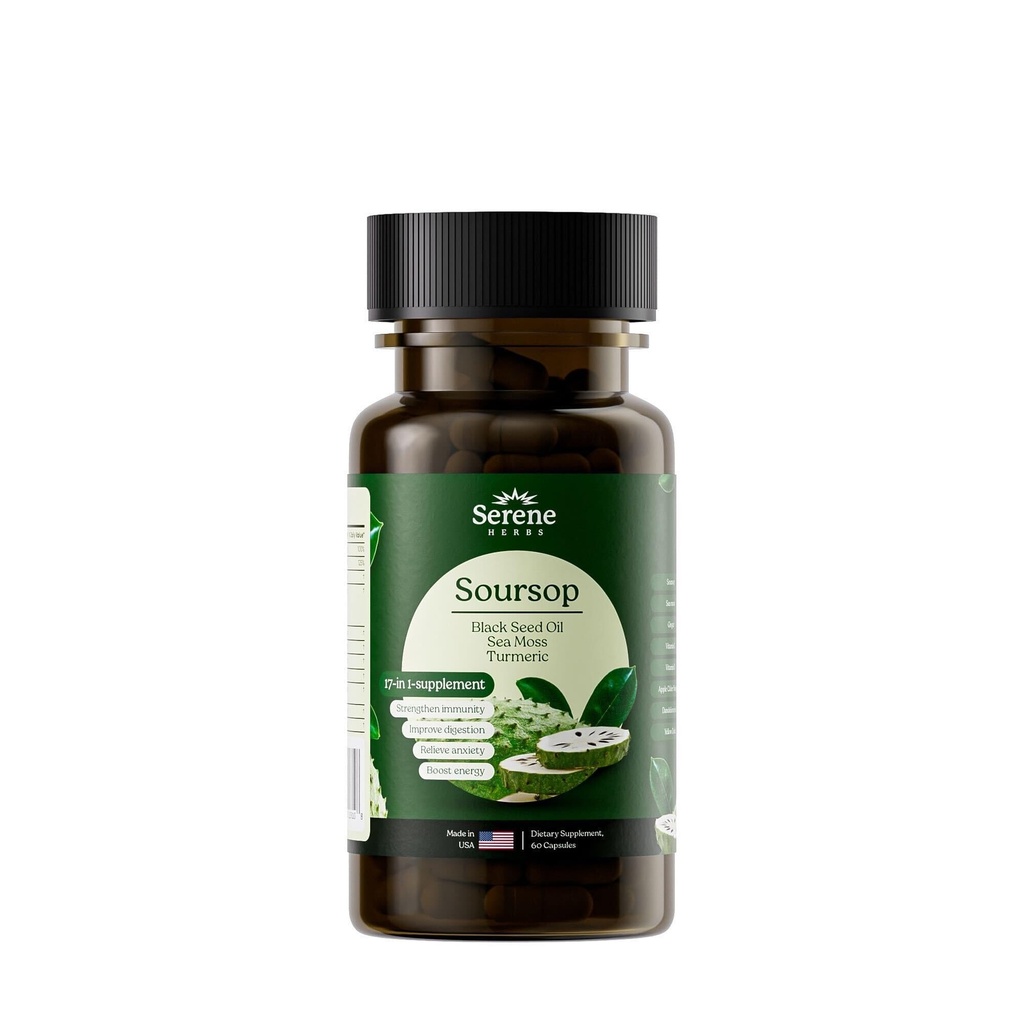 Serene Kräuter 17-in-1 Sea Moss Kapseln mit Irish Seamoss, Black Seed Oil, Ashwagandha, Turmeric & Bladderwrack - Advanced Immunity, Energy & Gut Support - Natural Herbal Supplement - 60 Count