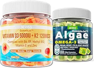 NEVISS Vitamina D3 5000IU + K2 (MK-7) 120mcg Gummie riempite + Vegan Omega 3 Gummies 1000mg