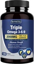 Triple Omega 3-6-9 Fish Oil 2000mg mit Vitamin E - EPA & DHA-Fettsäure-Ergänzung - Unterstützt Herz, Gehirn, Auge, Haut und Immune Gesundheit - Enthält Fläschchen & Borage, Non-GMO, 120 Softgels