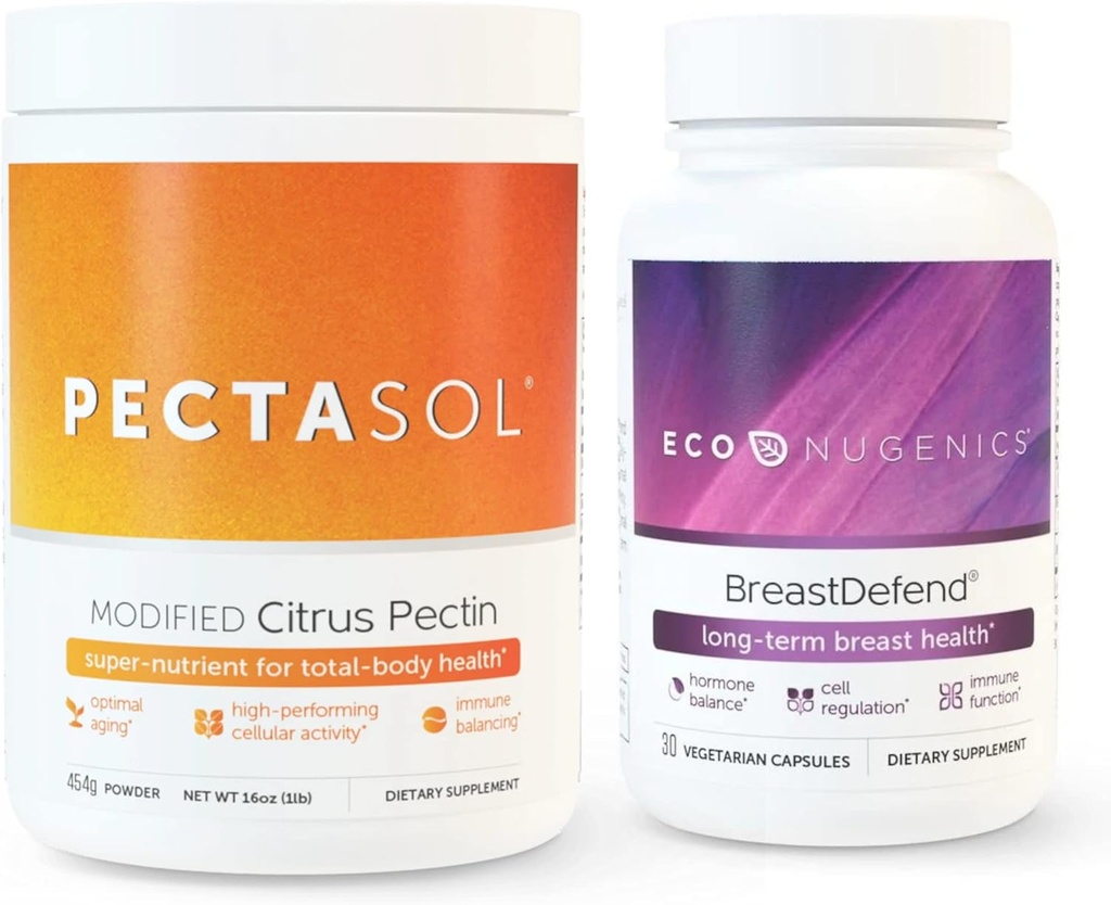 EcoNugenics fördert Brust-Gesundheit & Cellular Support - BreastDefend 30 Kapseln + PectaSol-C Modified Citrus Pectin 454 Gramm Bundle