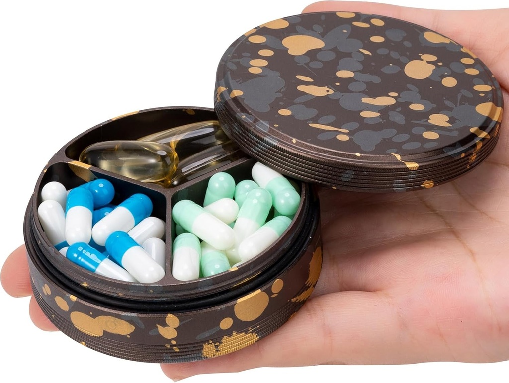 3 Compartment Metall Pill Organizer - Tragbare Reisetasche für Taschengeld, Tägliche Medizin Container, Vitamin und Fisch Ölhalter, Beilage Box