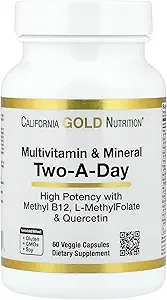 California Gold Nutrition Multivitamin und Mineral mit Methyl B12, Vitamin C, L-MethylFolate und Bio-Quercetin, Two-A-Day, 60 Veggie Kapseln