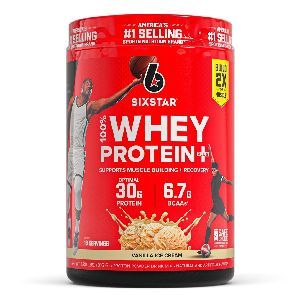 Six Star Whey Protein Powder Plus - Muscle Building & Recovery Formula with Whey Isolate Powder, BCAAs, 30g Protein, Immune Support - Supplément post-entraînement - Crème de vanille, 1,8 lbs