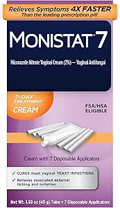 Monistat 7-Day Hefe Infektion Behandlung für Frauen, Miconazole Creme (45g Tube) & 7 Applicators, für Relief von Mild Vaginal Jching