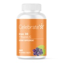 Célébrez le supplément de fer aux vitamines C - 30mg Fer, 60mg Vitamine C, Vitamines bariatriques pour les patients atteints de SDF, Chirurgie verticale et gastrique – Raisin, 90 comprimés à croquer