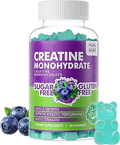 novomins Creatina Monoidrato Gummies per uomini e donne, Chewables Creatina Monoidrato per la resistenza muscolare, Muscle Builder, Energy Boost, Pre-Workout Supplement(180 Count)-Blueberry Flavor. 2 Pack