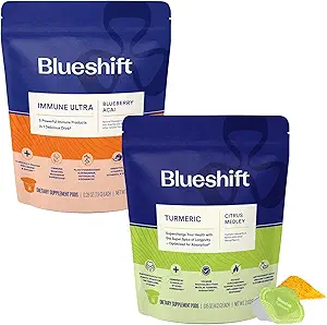 Blueshift Immune Ultra & Turmeric Citrus Medley Bundle - Polvere di supporto immunitario, capsule di polvere erboriche per acqua, integratori di vitamina C & curcumina - Immune Ultra (14 Pack) & Citrus Turmeric (14 Pack)
