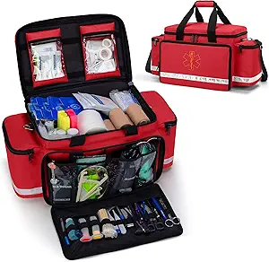 Trunab Emergency Responder Trauma Bag Vuoto, Professional First Aid Kits Storage Medical Bag con Dividers Interni e Fondo No-Scratch, Ideale per EMT, EMS, Paramedici, Rosso, BAG SOLO