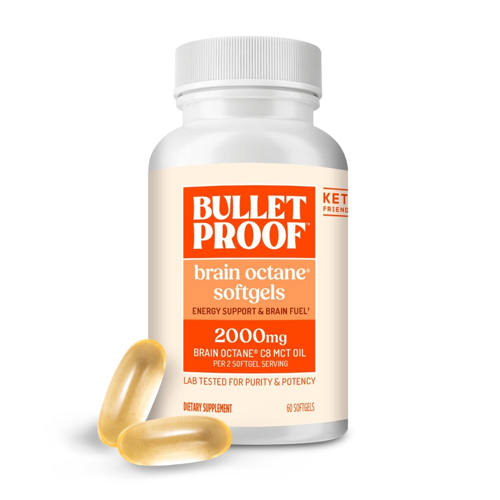 Bulletproof Brain Octane Softgels, 60 Conte, Pure C8 MCT Olio per l'Ennergia Sostenuta