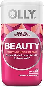 OLLY Ultra Strength Beauty Softgels, Capelli sani, Pelle e Unghie, Biotina, Acido ialuronico, Peptidi di collagene, Integratore di bellezza totale, Alimentazione di 30 giorni - 30 Conte