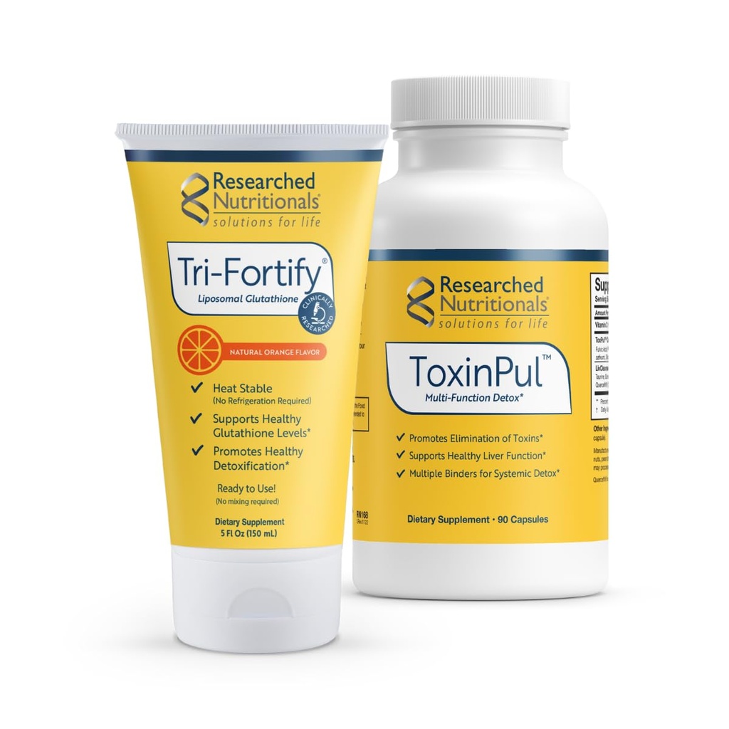 Geforschte Ernährung Revitalized Detox Duo - für Immununterstützung, Lebergesundheit oder eine Vollkörper-Detox-Reinigung - Tri-Fortify Orange Liposomal Glutathione (450mg) Liquid & ToxinPul (2 Stück Set)