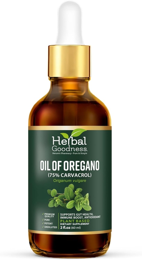 Kräuter-Güte Öl von Oregano Tropfen 2 Fl. oz – 75% Carvacrol mit nativem Olivenöl, Oregano Öl für Immununterstützung & Verdauungs-Gesundheit, ätherische Öle für Haut, Aceite de Oregano