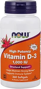 Vitamine D-3 1000 UI (haute puissance) - 360 Softgels par NOW