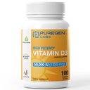 Puregen Labs Vitamine D3 50 000 UI (1250 mcg) 100 semaines d'approvisionnement pour une fonction musculaire saine et un soutien immunitaire, sans OGM, sans gluten 100 capsules végétales