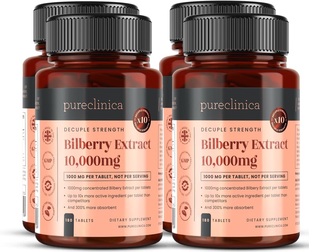 Extrait de myrtilles 10 000mg x 720 comprimés (4 bouteilles) - 10 X Plus d'anthocyanidines par comprimé que la plupart des autres