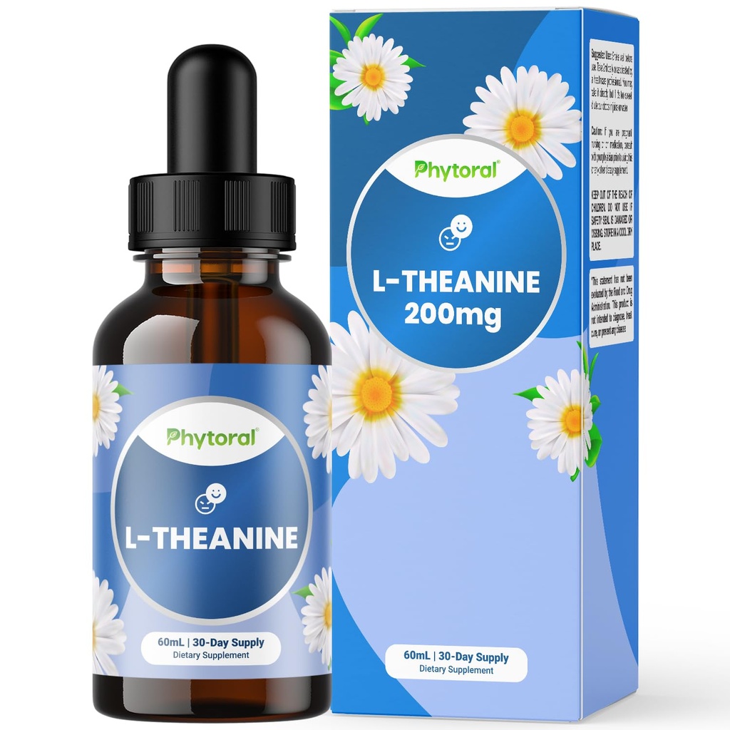 Gocce liquide L-teanina Potenti Phytoral - Alta assorbimento L-teanina per bambini e adulti Supporto calma e relax - Gocce di qualità Premium Ideale per bambini e adulti Liquido 30 Serve