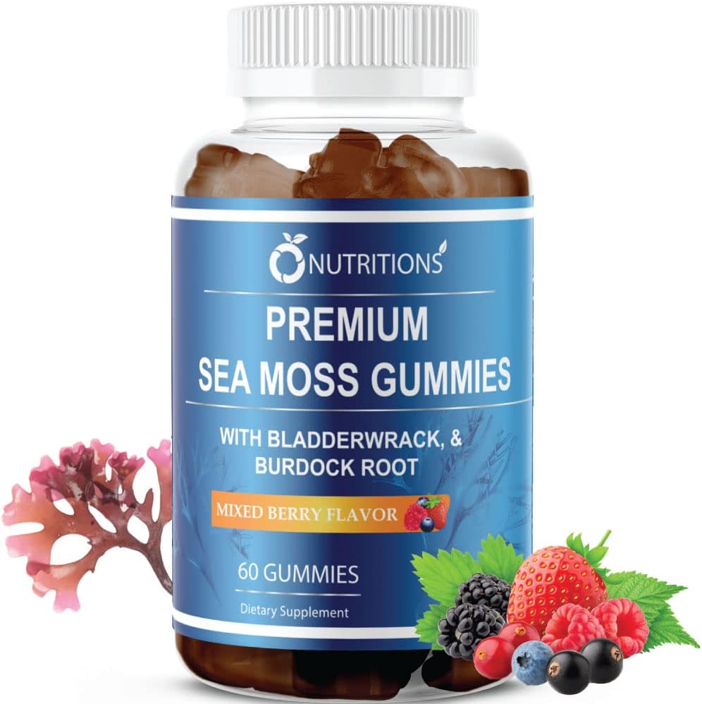 O NUTRITIONS Premium Sea Moss Gummies Made con Irish Sea Moss, Burdock Root e Bladderwrack -Seamoss Raw Alkaline Supplement