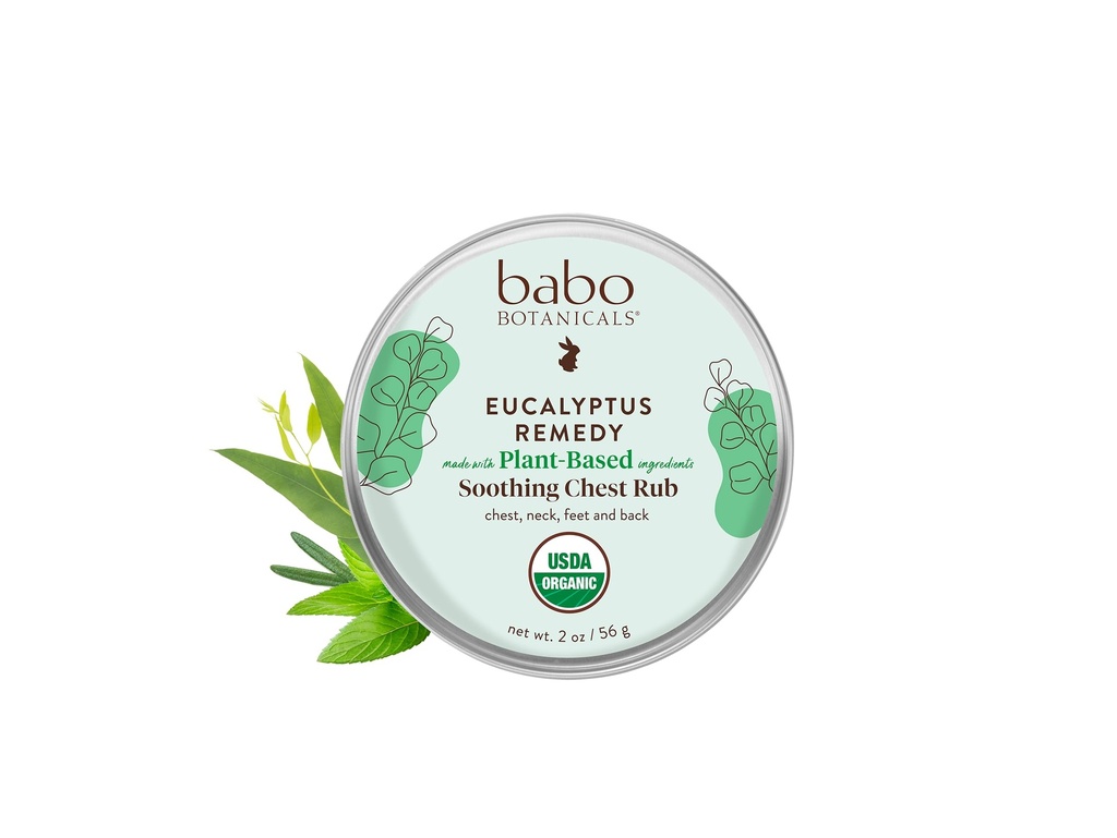 Babo Botanicals Eucalyptus Remedy Soothing Chest Rub - USDA Organic - Calming Relief mit Eukalyptus, Lavendel & Rosmarin ätherische Öle - Made without Camphor or Petroleum - Für Alter 3+