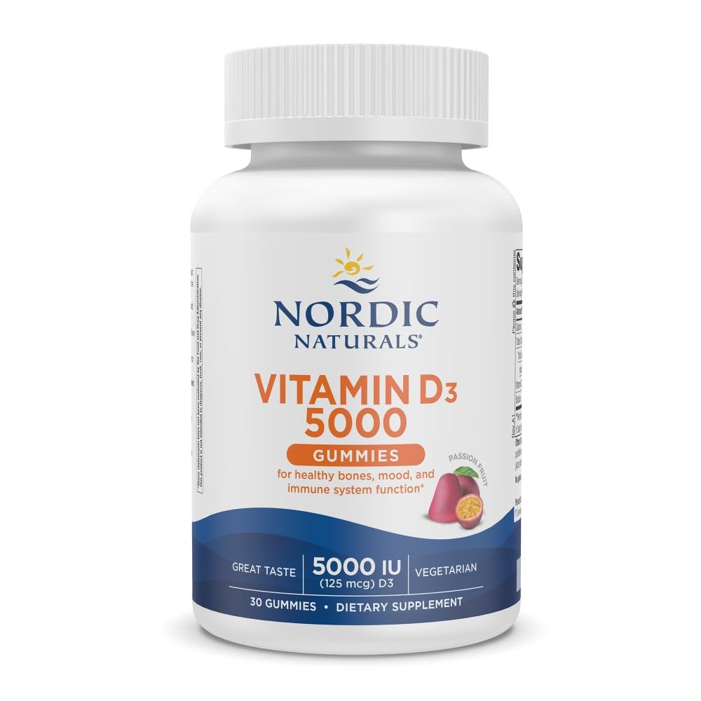 Nordic Naturals Vitamin D3 5000 Gummis, Passionsfrüchte - 30 Gummis - Unterstützung für gesunde Knochen, Stimmung und Immunsystem - Vegetarier - Nicht-GVO - 30 Portionen