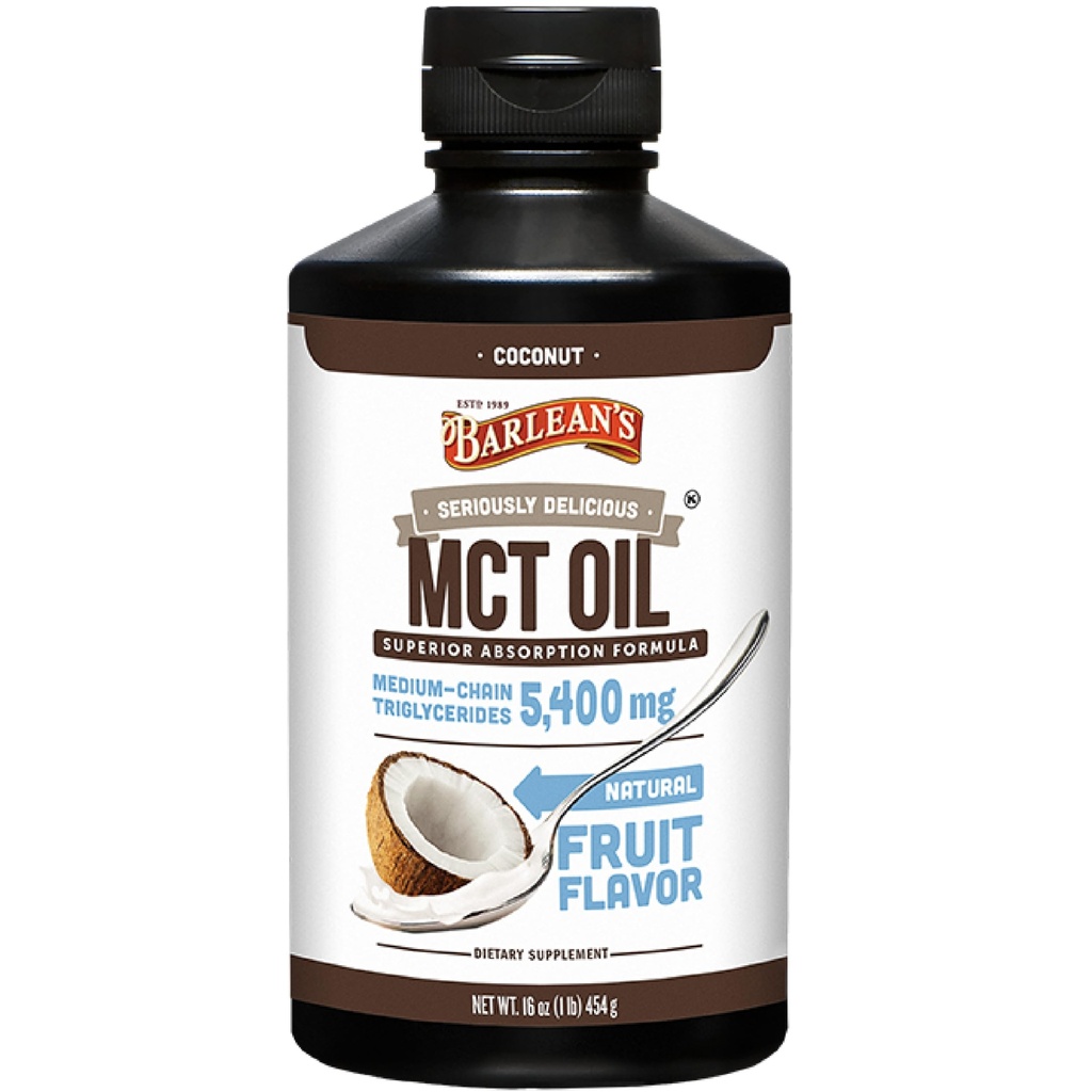Barleans MCT-Öl-Ergänzung, Coconut Flavored für Keto-Kaffee, Emulsified Creamy Liquid Syrup mit 5.400mg Plant-Based MCT zur Unterstützung von Energie, Fokus und Wellness, 16 oz