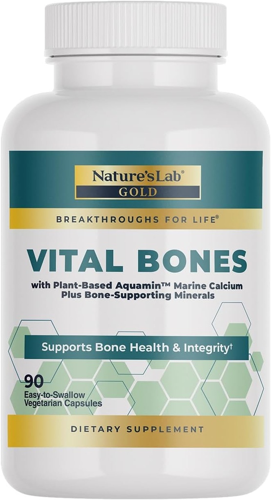Nature's Lab Gold Vital Bones with Aquamin™ Plant-Based Calcium - 90 Vegetarian Capsules